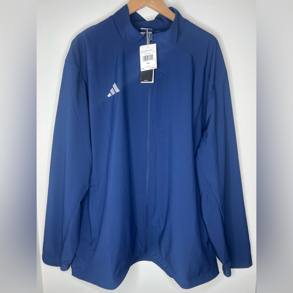 Adidas Woven Jacket Mens Size 2XL Navy Blue Full Zip Windbreaker NWT MSRP $100